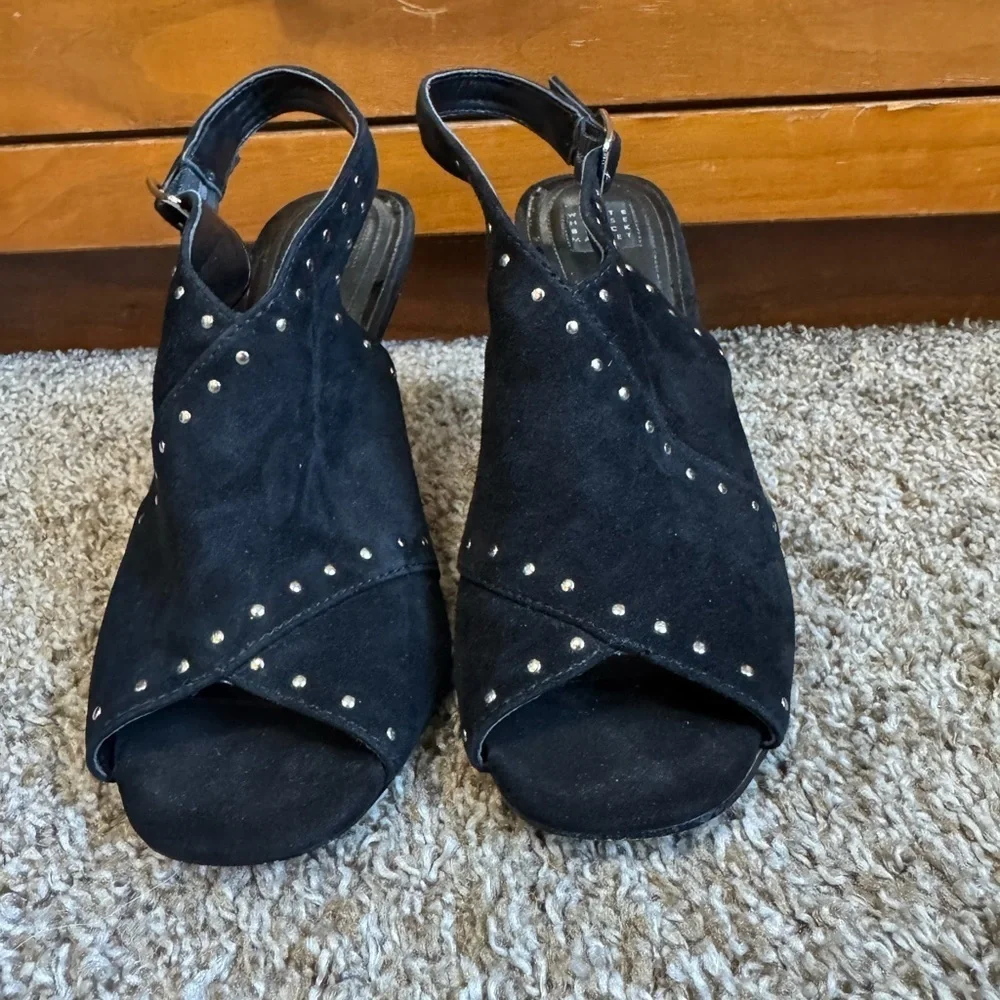 White House Black Market Zailey Black Suede Studded Mule Sling Back Heel
